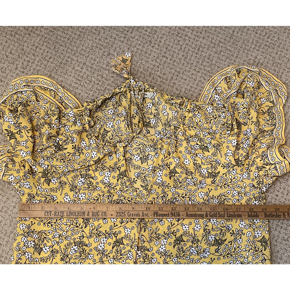 MAX STUDIO Women’s M Polyester Blouse Yellow Floral Polyester - Picture 6 of 7